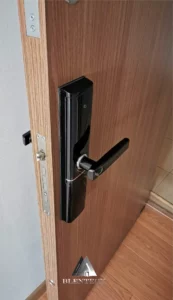 puertas de seguridad con cerradura biometrica o digital negra